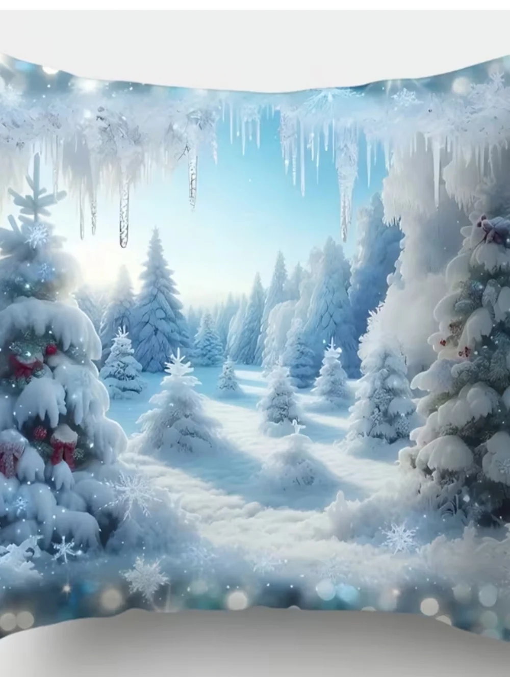 Blue Winter Landscape Holiday Throw Pillow Cover - Unbranded
